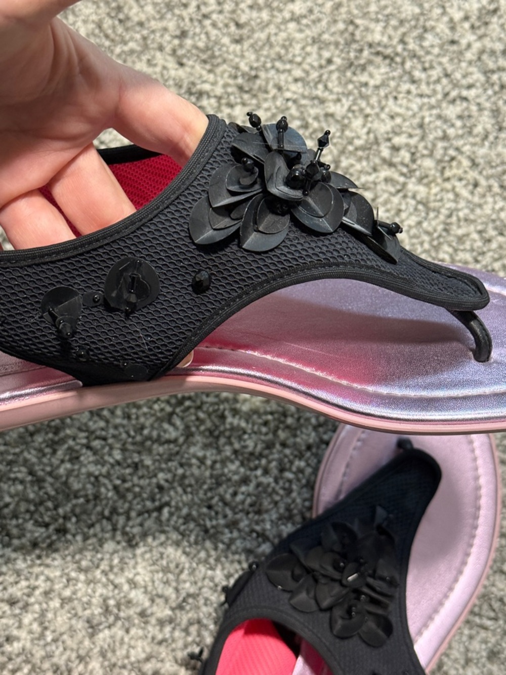 Christian Dior Black Sandals with Pink Metallic Footbed - Picture 8 of 12